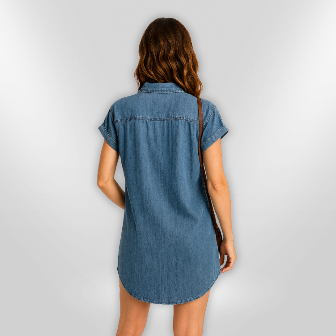 Robe d'Été Femme en Denim Décontractée Boutonnée 2