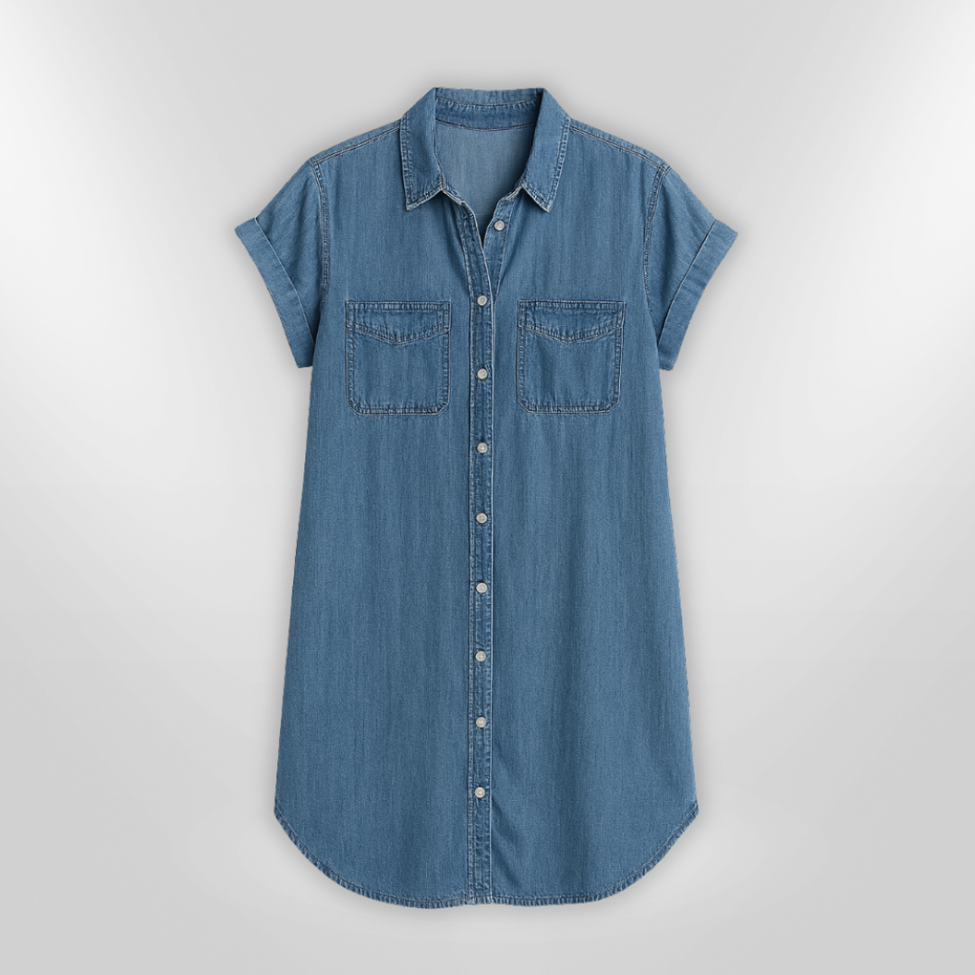 Robe d'Été Femme en Denim Décontractée Boutonnée 3