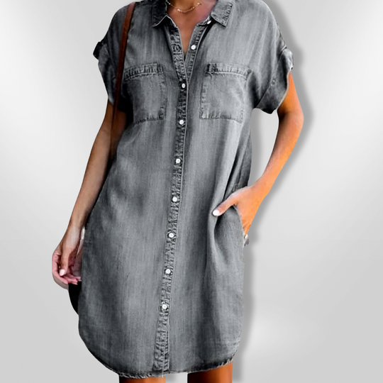 Robe d'Été Femme en Denim Décontractée Boutonnée 5