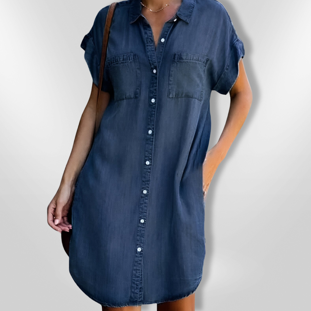 Robe d'Été Femme en Denim Décontractée Boutonnée 6