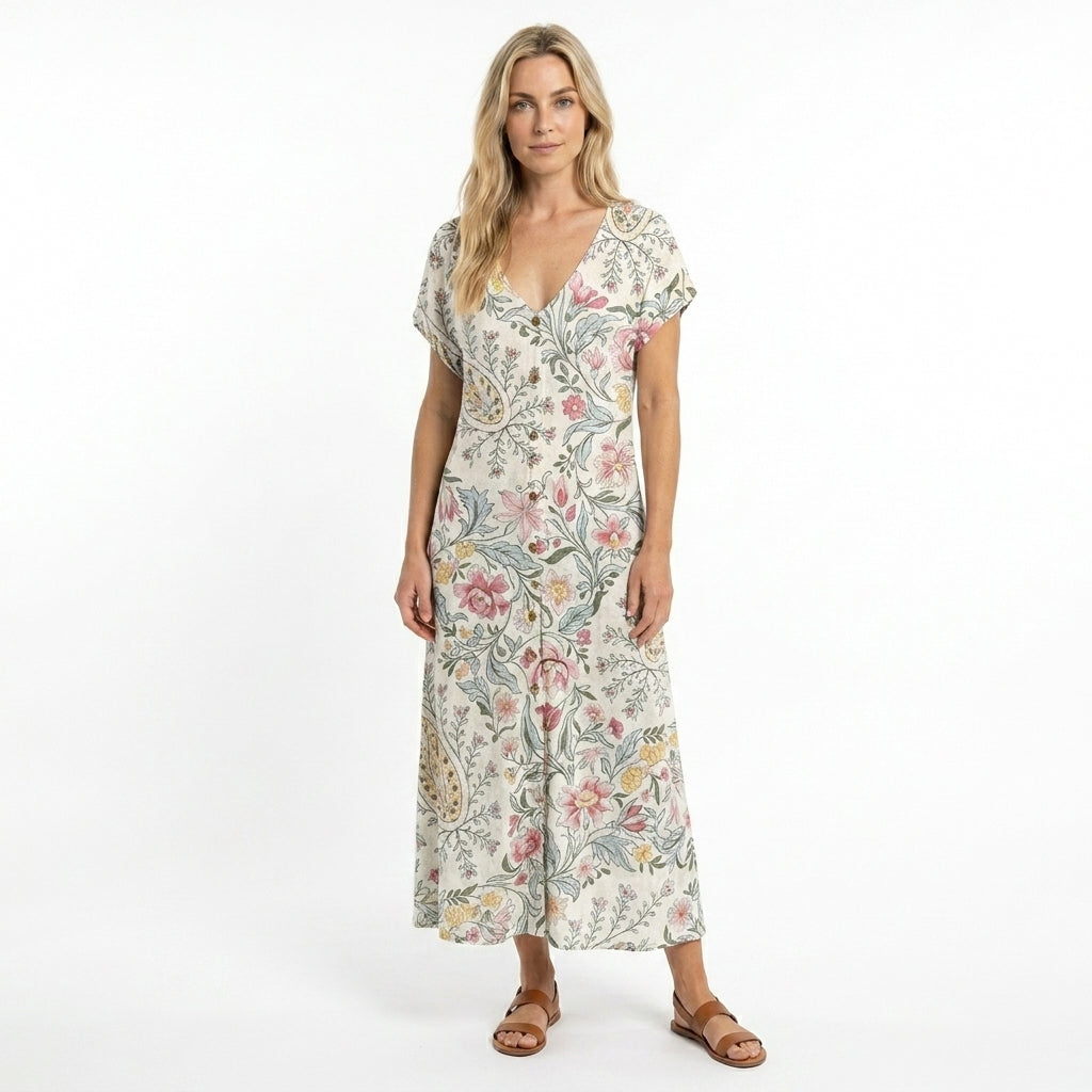 Robe d'été Femme Fluide Col en V Décontractée 1