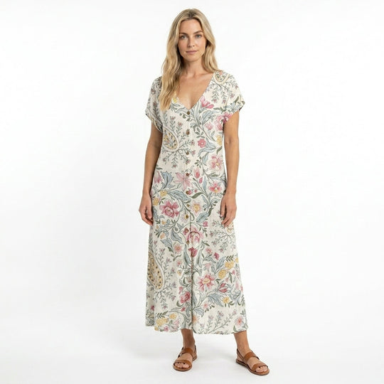 Robe d'été Femme Fluide Col en V Décontractée 1