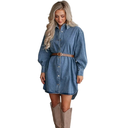 Robe de Chemise Femme en Denim Chic 0