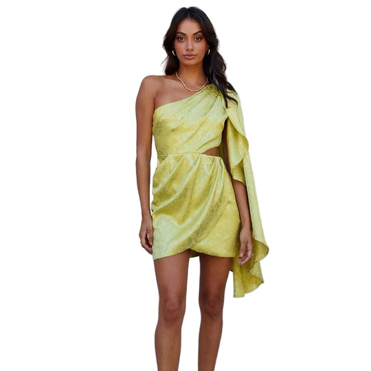 Robe de Cocktail Asymétrique Chic avec Détail Cape pour Femmes 0