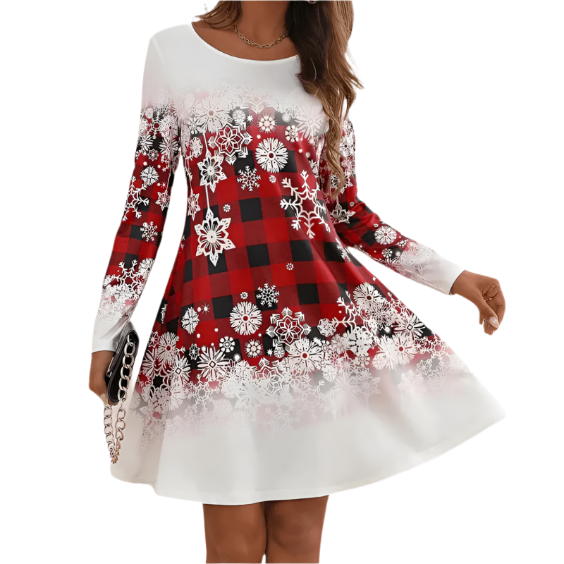 Robe de Noël Femme Tartan Flocons de Neige Polyester 0
