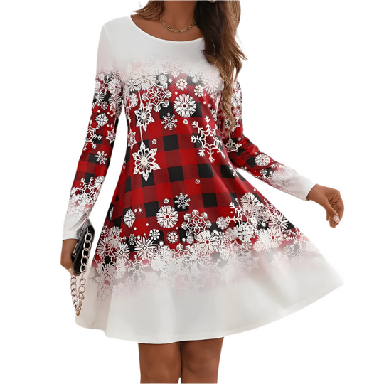 Robe de Noël Femme Tartan Flocons de Neige Polyester 0