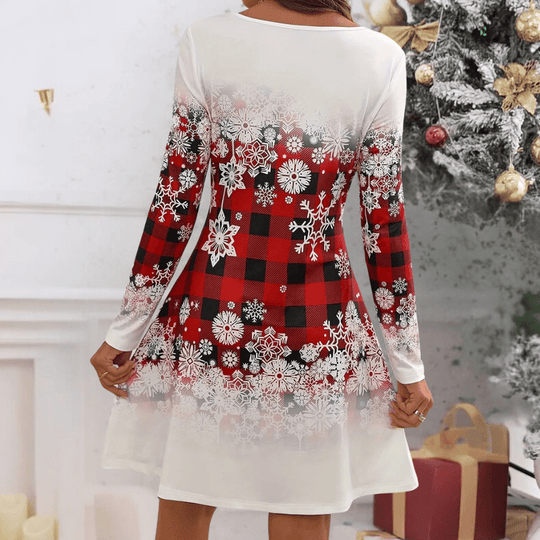 Robe de Noël Femme Tartan Flocons de Neige Polyester 5