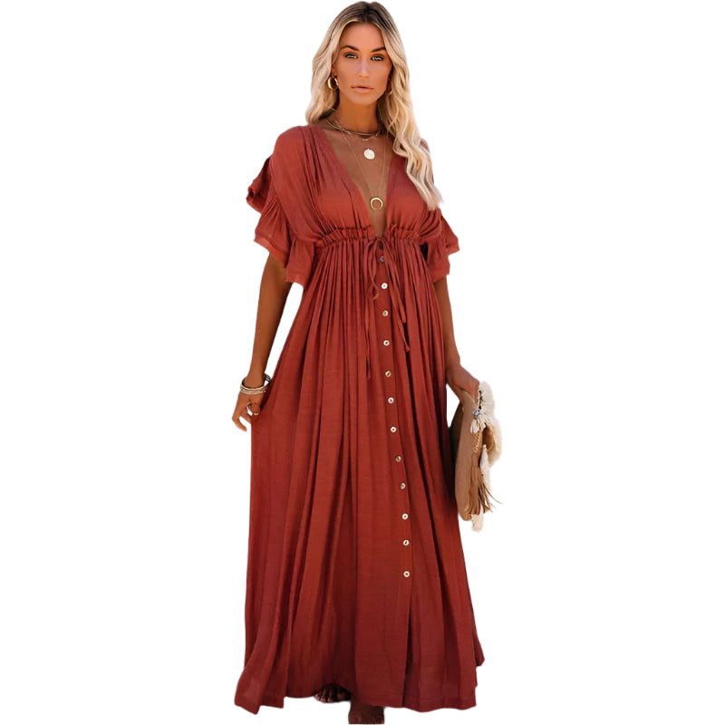 Robe de Plage Longue Femme Style Ample Coton Polyester 0