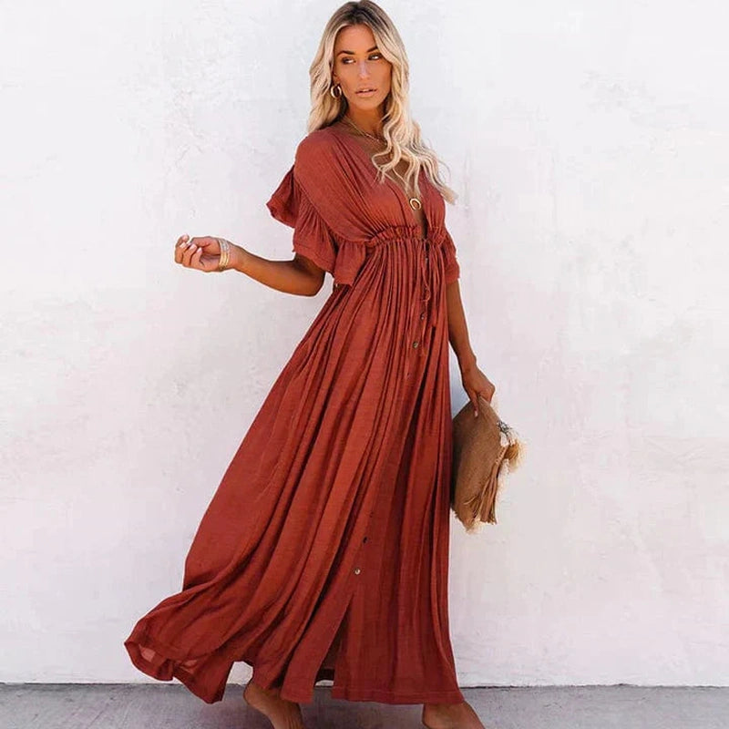 Robe de Plage Longue Femme Style Ample Coton Polyester 1