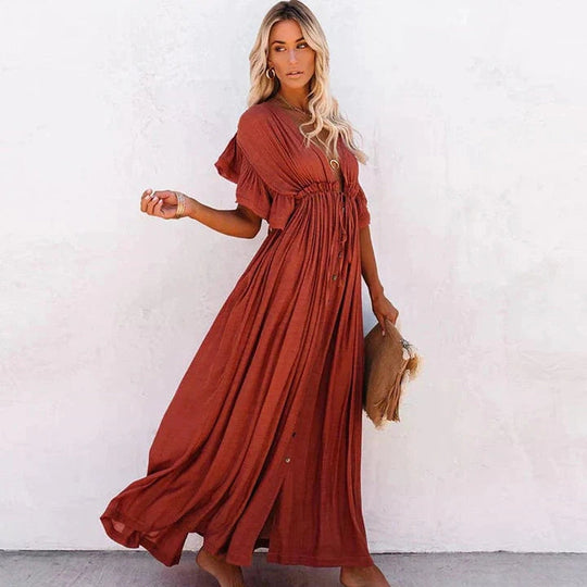 Robe de Plage Longue Femme Style Ample Coton Polyester 1