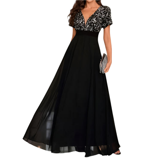 Robe de Soirée A Ligne à Sequins Femme Décolleté en V 100% Polyester 0