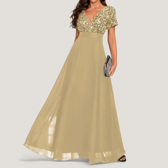 Robe de Soirée A Ligne à Sequins Femme Décolleté en V 100% Polyester 2