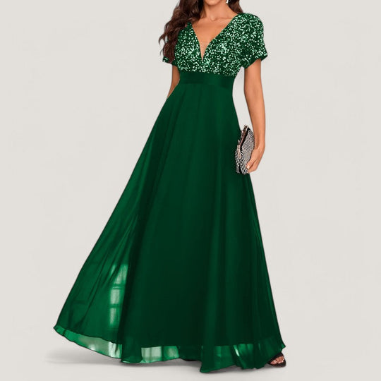 Robe de Soirée A Ligne à Sequins Femme Décolleté en V 100% Polyester 5