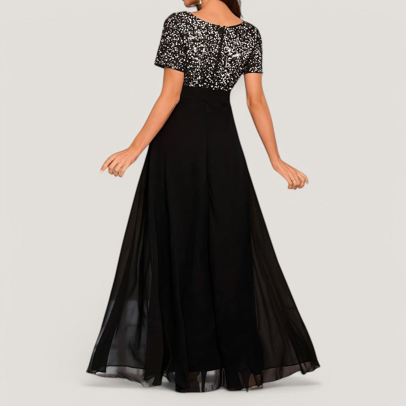 Robe de Soirée A Ligne à Sequins Femme Décolleté en V 100% Polyester 7