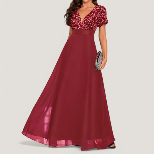 Robe de Soirée A Ligne à Sequins Femme Décolleté en V 100% Polyester 9