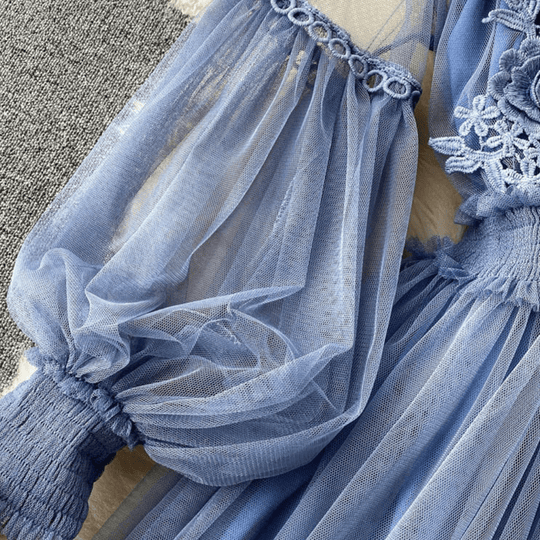 Robe de Soirée Femme Col Montant Accents Floraux 3