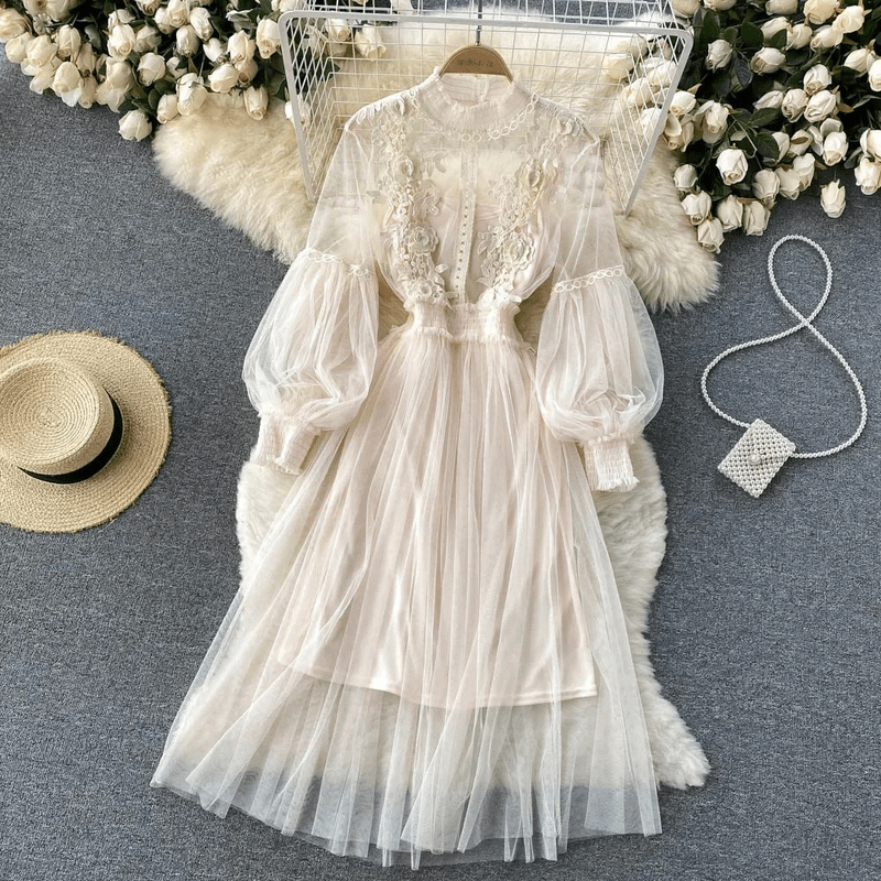 Robe de Soirée Femme Col Montant Accents Floraux 6