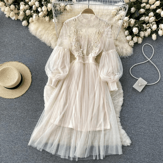 Robe de Soirée Femme Col Montant Accents Floraux 6