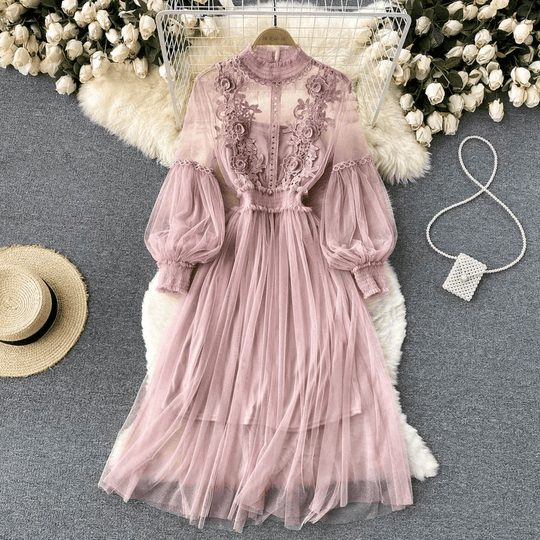 Robe de Soirée Femme Col Montant Accents Floraux 8