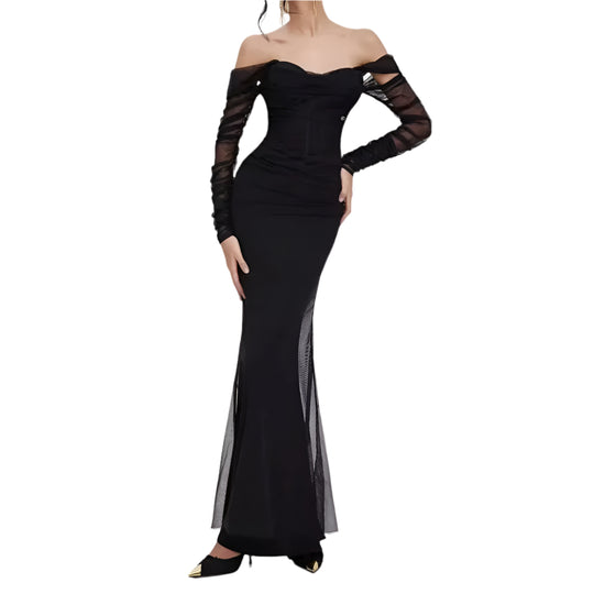 Robe de Soirée Femme Silhouette Sirène avec Détails en Tulle 0