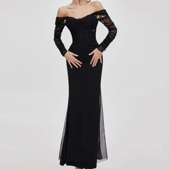 Robe de Soirée Femme Silhouette Sirène avec Détails en Tulle 1
