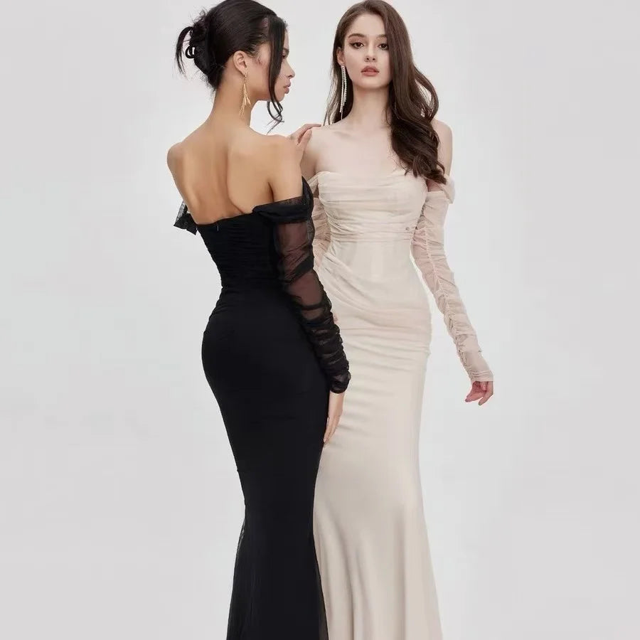 Robe de Soirée Femme Silhouette Sirène avec Détails en Tulle 2