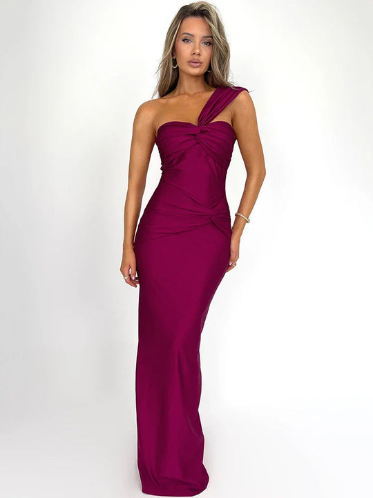 Robe de Soirée Longue Femme Une Épaule Tissu Doux Élastique 3