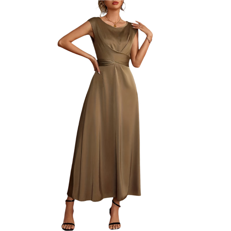 Robe de Soirée Sans Manches Femme Satinée Élégante 0