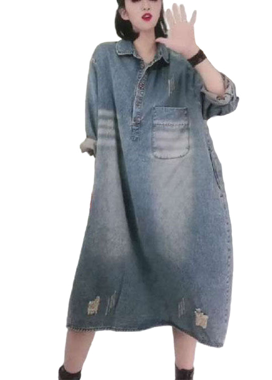 Robe de soirée en Denim à Manches Longues 0
