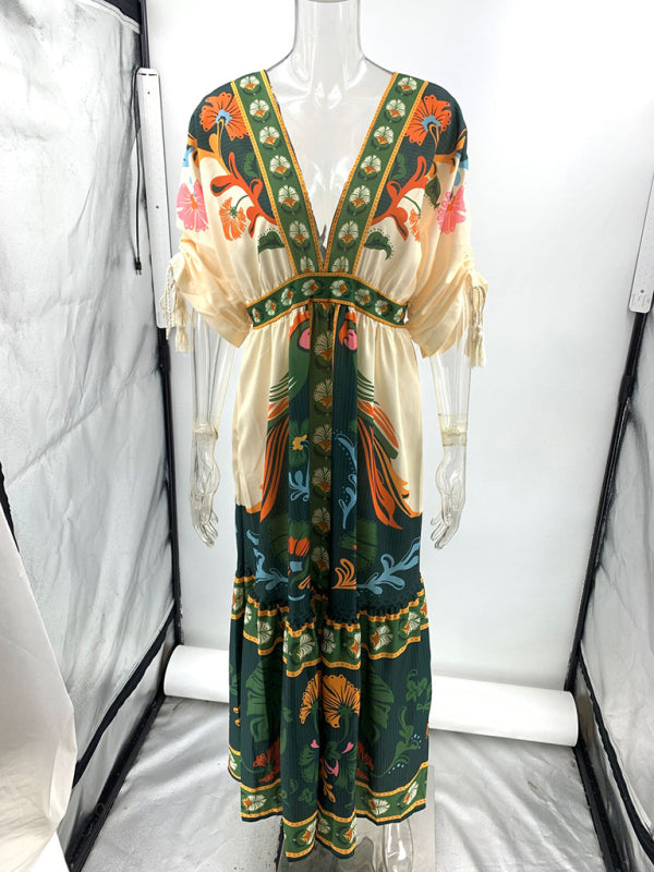 Robe en Lin Imprimée Ethnique à Col V pour Femme 2