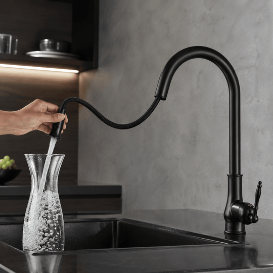Robinet Cuisine Extractible Bronze Antique avec Tête de Pulvérisation 3