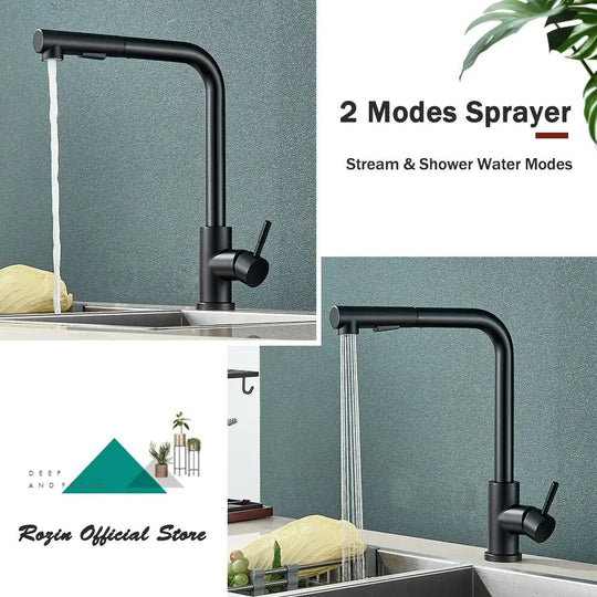 Robinet de Cuisine Extractible Noir avec Bec Flexible à 2 Modes 1