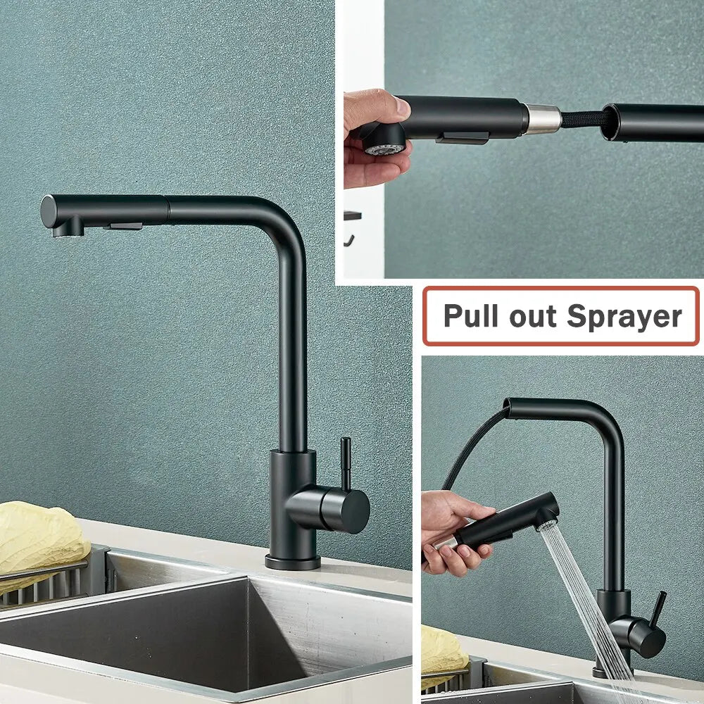 Robinet de Cuisine Extractible Noir avec Bec Flexible à 2 Modes 2