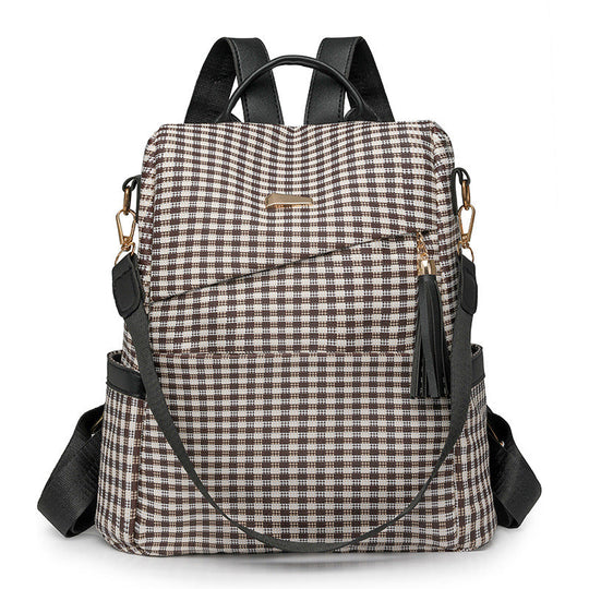 Sac à dos à motif à carreaux pour femme style moderne 0
