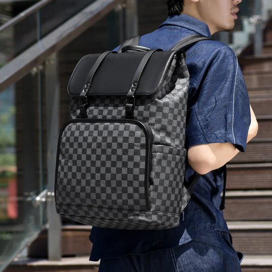 Sac à dos à motif damier pour homme et femme moderne 1