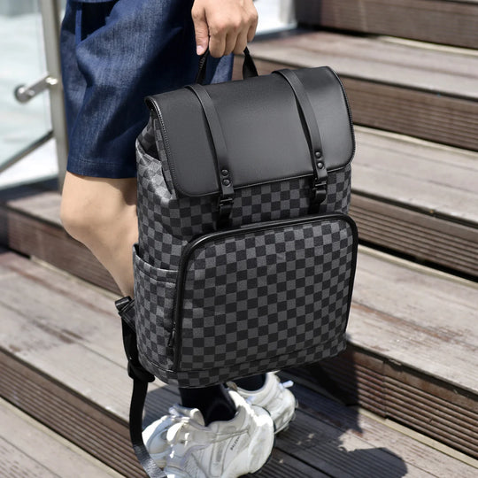 Sac à dos à motif damier pour homme et femme moderne 2
