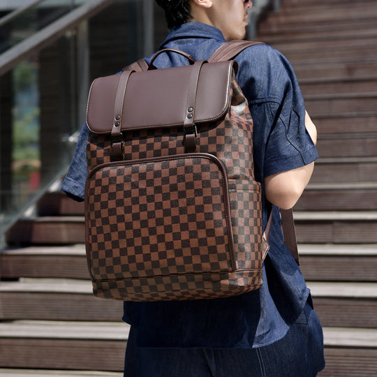 Sac à dos à motif damier pour homme et femme moderne 3