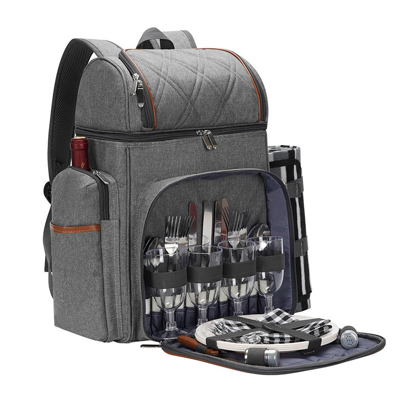 Sac à dos de pique-nique isolé avec ensemble de salle à manger complet pour homme et femme 2