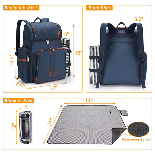 Sac à dos de pique-nique isolé avec ensemble de salle à manger complet pour homme et femme 4