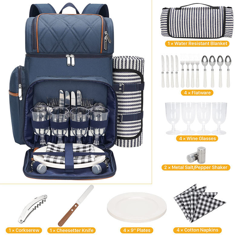 Sac à dos de pique-nique isolé avec ensemble de salle à manger complet pour homme et femme 6
