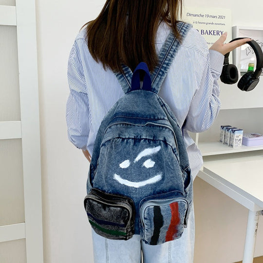 Sac à dos denim artistique pour homme et femme 2