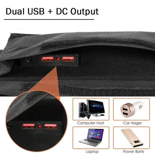 Sac pliable pour panneau solaire portable avec sorties USB et DC pour usage extérieur 4
