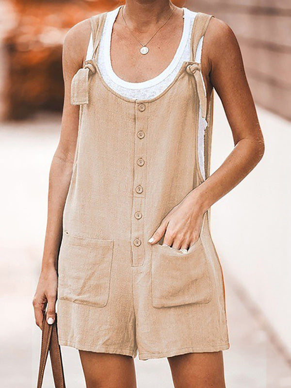 Salopette Femme Coton Lin Style Bohème Bretelles Ajustables 3