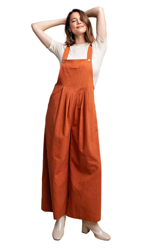 Salopette à Poches Détail Pliée pour Femme en Couleur Terre Cuite 0