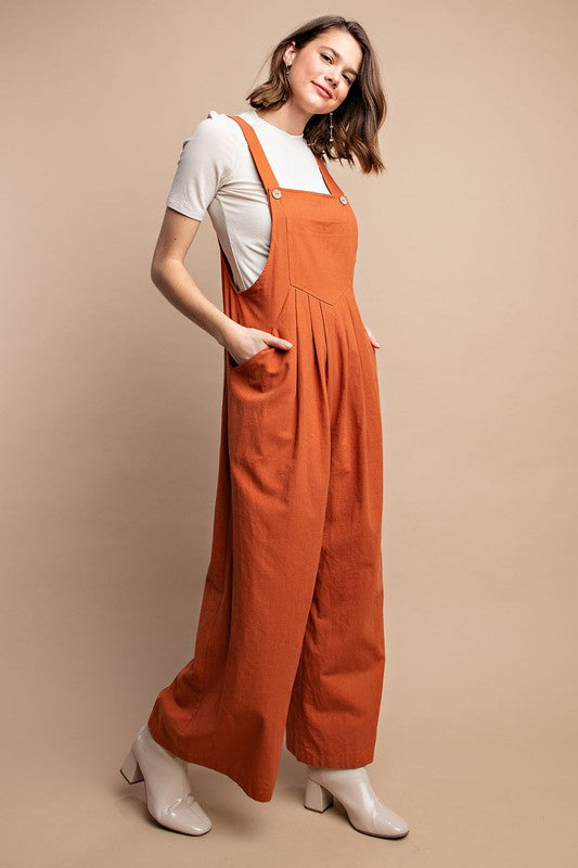Salopette à Poches Détail Pliée pour Femme en Couleur Terre Cuite 2
