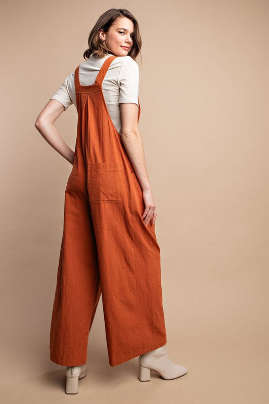 Salopette à Poches Détail Pliée pour Femme en Couleur Terre Cuite 3