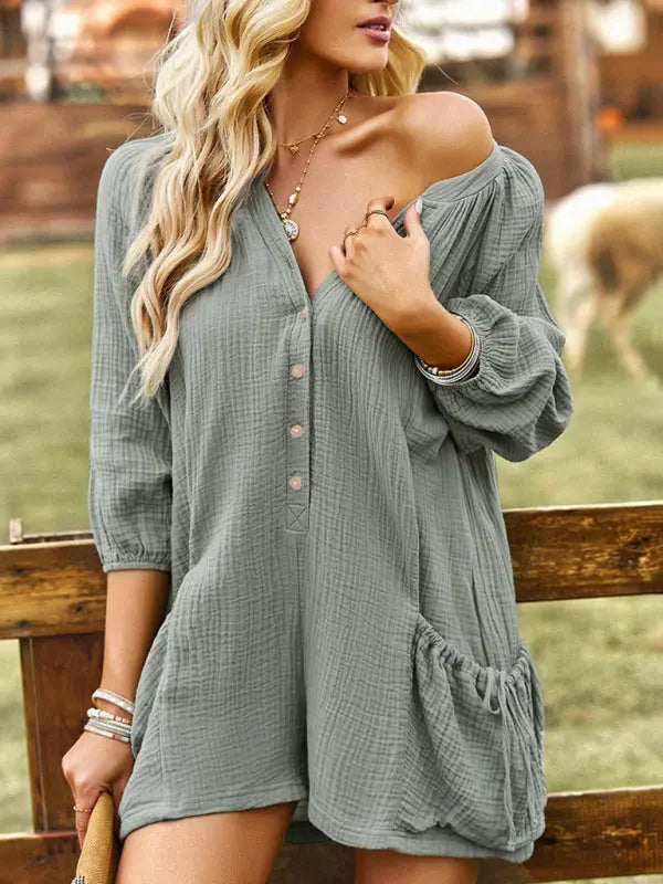 Salopette en Coton et Lin pour Femmes, Style Décontracté 1