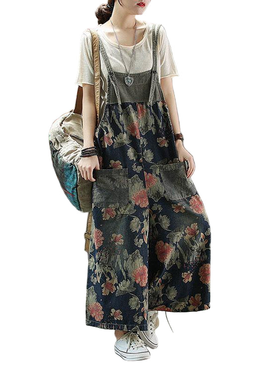 Salopette en Denim à Imprimé Patchwork pour Femme 0