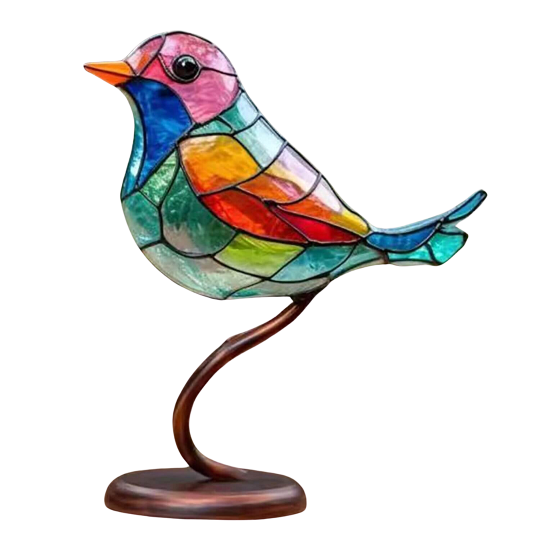 Sculpture Décorative d'Oiseaux Colorés sur Branche 0