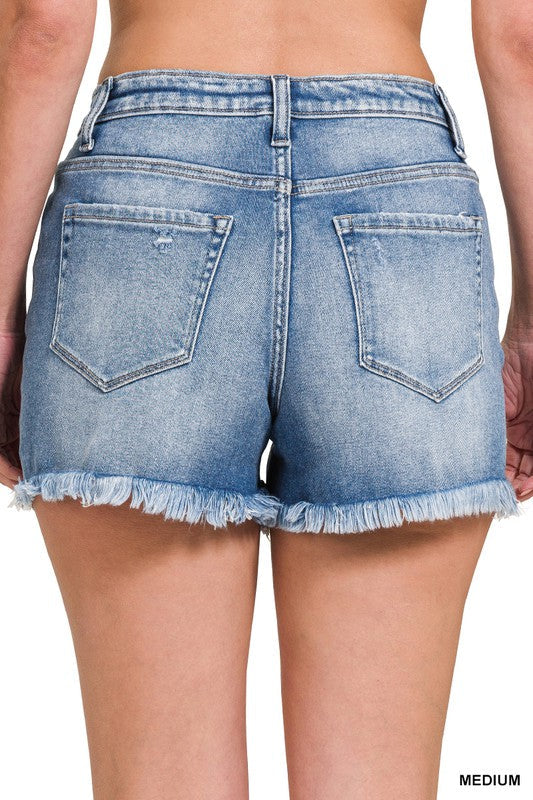 Short Jean Femme Mi-Haute Effet Effiloché Denim Décontracté 2